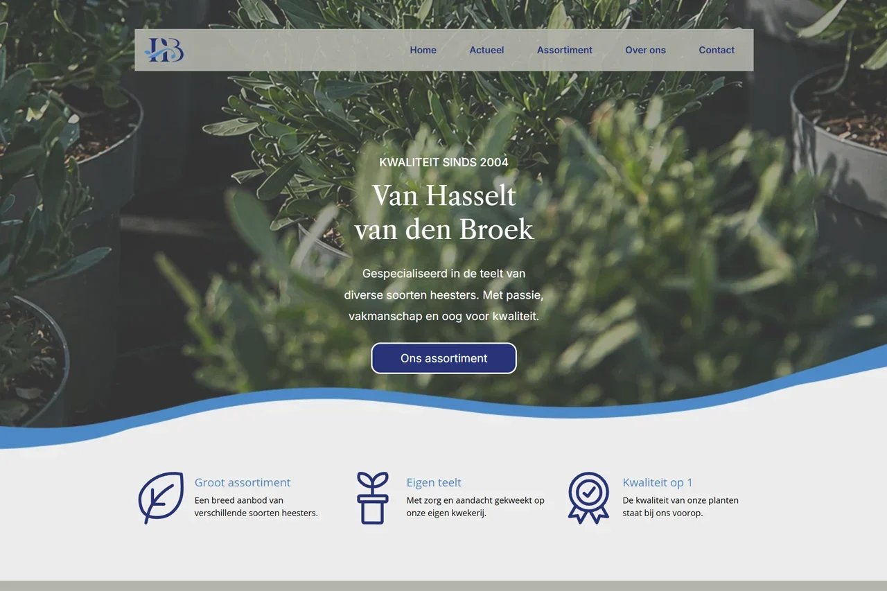 Voorbeeld nieuwe website Boomkwekerij Van Hasselt-van den Broek